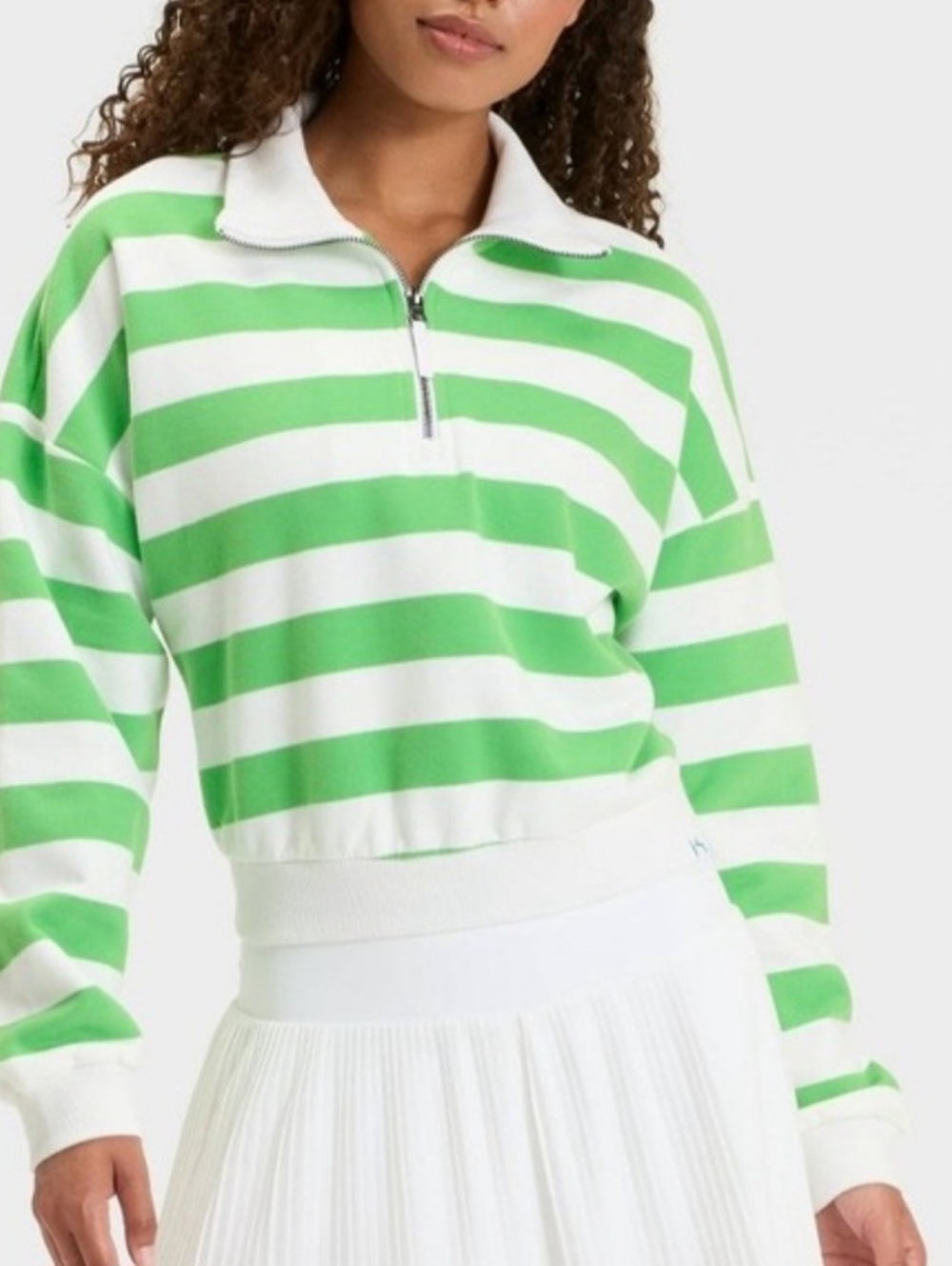 Women's Joy Lab 1/2 Zip Sweatshirt. Green White Striped XL
